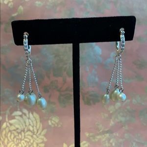 Silver Pearl and Crystal Earrings